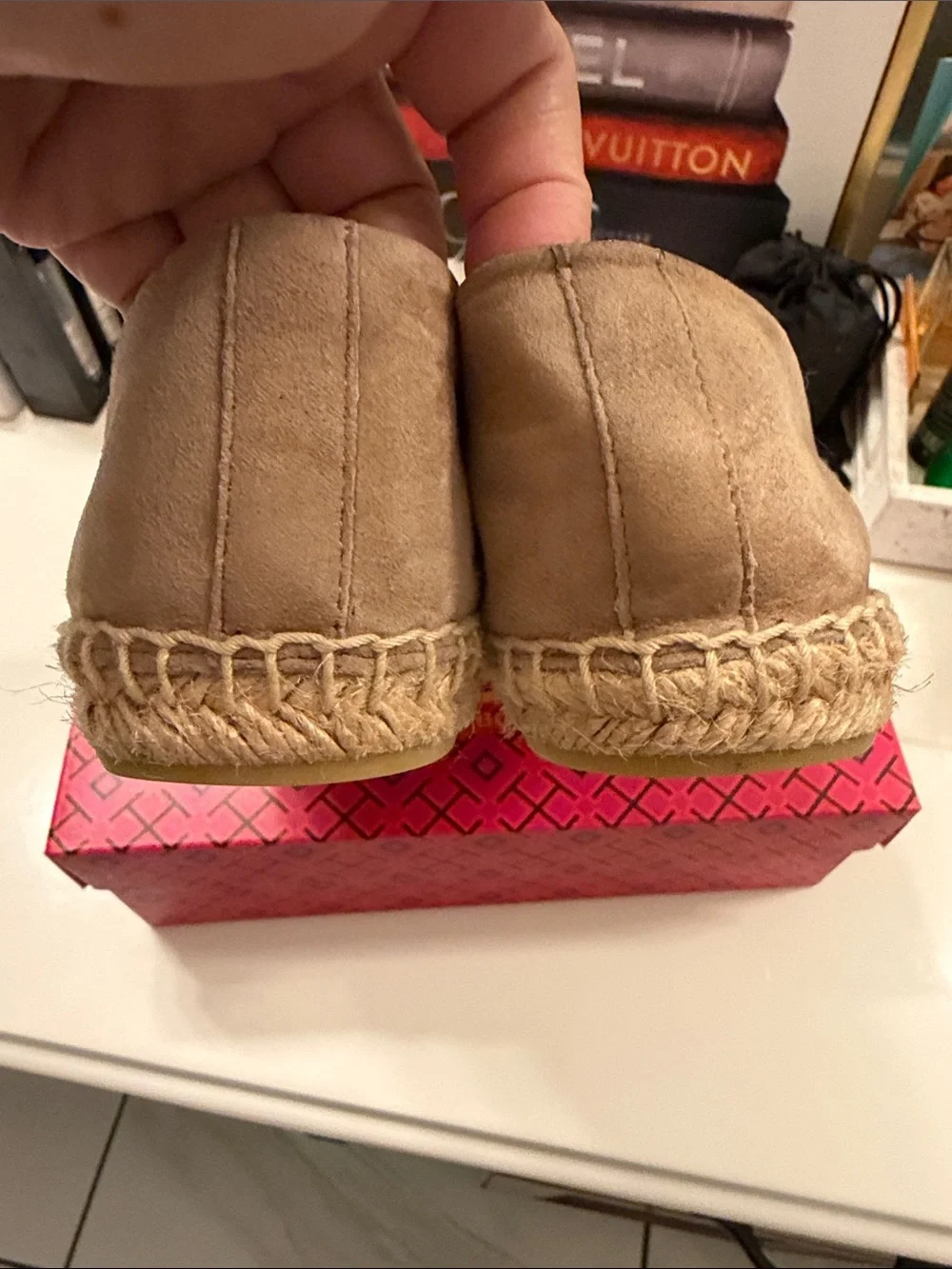 Tory Burch Beige Suede Espadrille with Embellished Logo